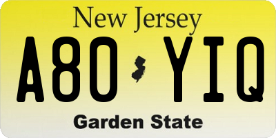NJ license plate A80YIQ