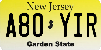 NJ license plate A80YIR