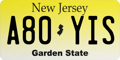 NJ license plate A80YIS