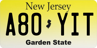 NJ license plate A80YIT