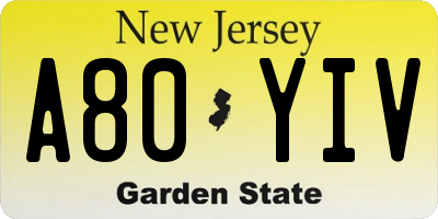 NJ license plate A80YIV
