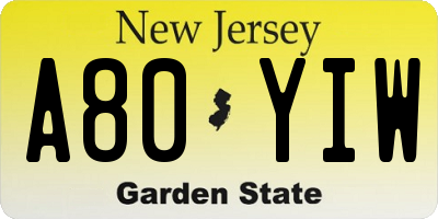 NJ license plate A80YIW