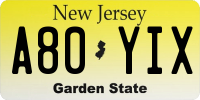 NJ license plate A80YIX