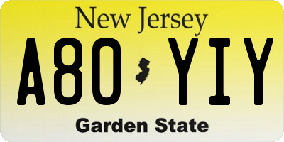 NJ license plate A80YIY