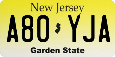 NJ license plate A80YJA