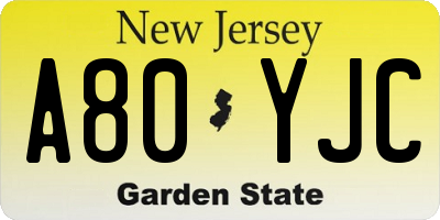 NJ license plate A80YJC