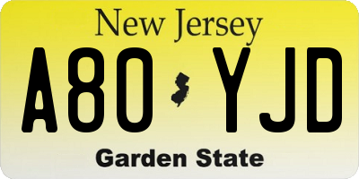 NJ license plate A80YJD