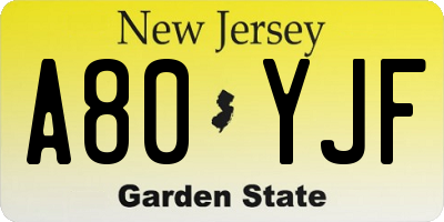 NJ license plate A80YJF
