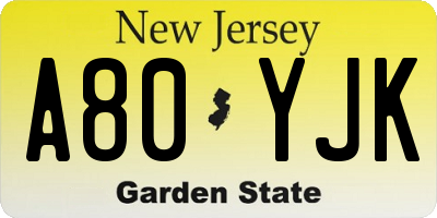 NJ license plate A80YJK