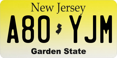 NJ license plate A80YJM
