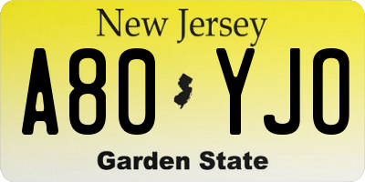 NJ license plate A80YJO