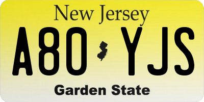 NJ license plate A80YJS