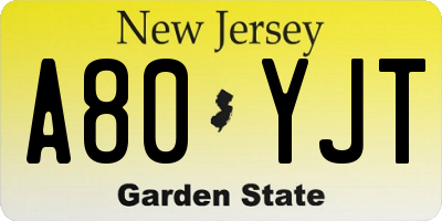 NJ license plate A80YJT