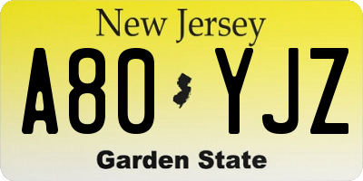 NJ license plate A80YJZ