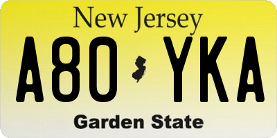 NJ license plate A80YKA