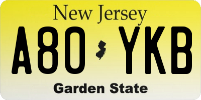 NJ license plate A80YKB