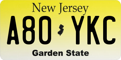 NJ license plate A80YKC