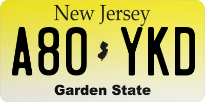 NJ license plate A80YKD
