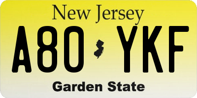 NJ license plate A80YKF