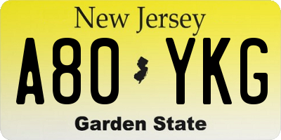 NJ license plate A80YKG