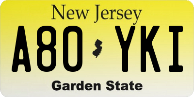 NJ license plate A80YKI