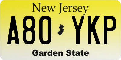 NJ license plate A80YKP