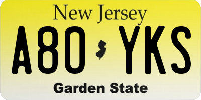 NJ license plate A80YKS