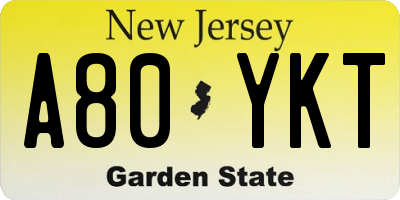 NJ license plate A80YKT