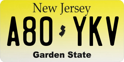 NJ license plate A80YKV