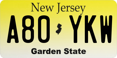 NJ license plate A80YKW