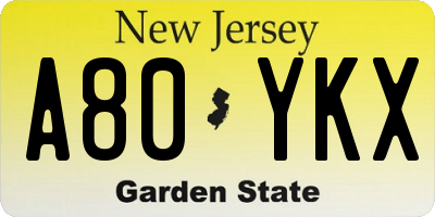 NJ license plate A80YKX