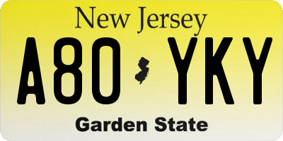 NJ license plate A80YKY