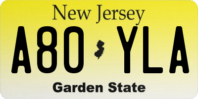 NJ license plate A80YLA