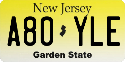 NJ license plate A80YLE