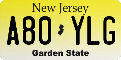 NJ license plate A80YLG