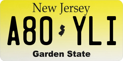 NJ license plate A80YLI