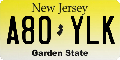 NJ license plate A80YLK