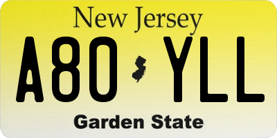NJ license plate A80YLL