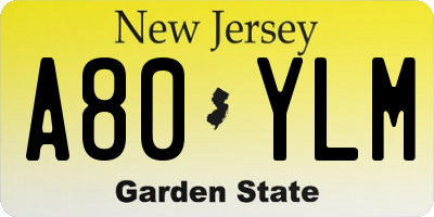NJ license plate A80YLM