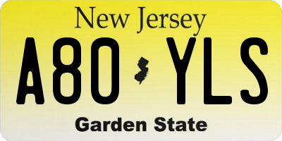 NJ license plate A80YLS