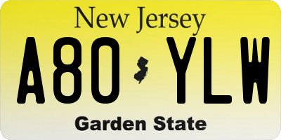 NJ license plate A80YLW
