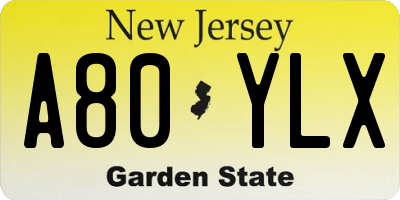 NJ license plate A80YLX