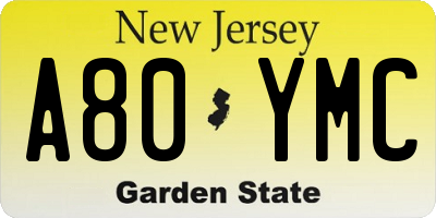 NJ license plate A80YMC