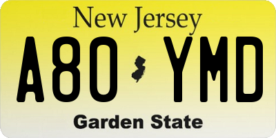 NJ license plate A80YMD