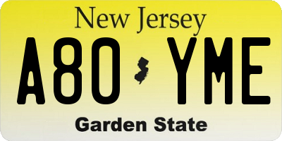 NJ license plate A80YME