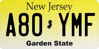 NJ license plate A80YMF