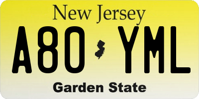 NJ license plate A80YML