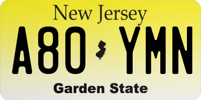 NJ license plate A80YMN