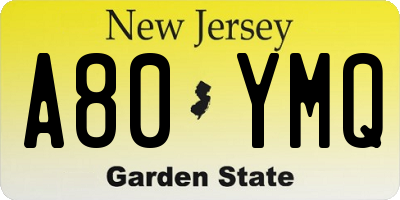 NJ license plate A80YMQ