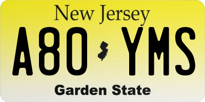 NJ license plate A80YMS